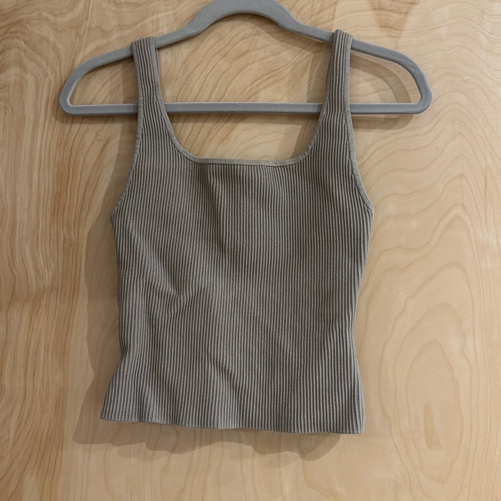 Babaton Ribbed Square-Neck Tank Top in Taupe